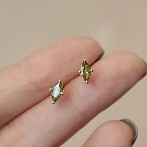 Olive Green Gold Plated 925 Stud Earrings